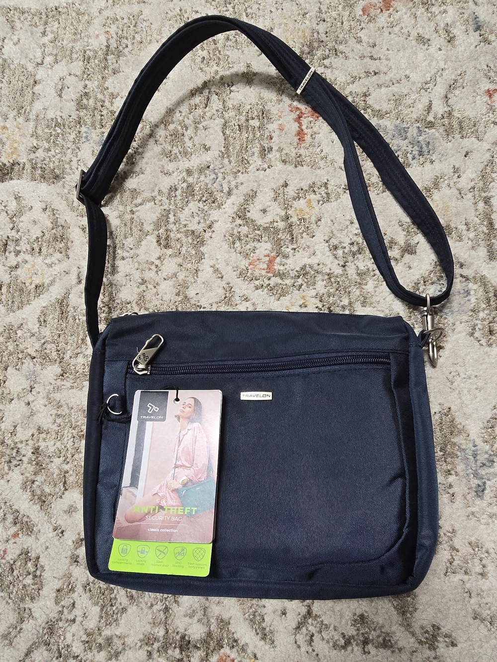 Travelon Navy Crossbody Bag Unisex Anti-Theft, Adjustable Strap 9"x 11" x 1.75" - Picture 3 of 12